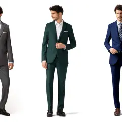 Drei Männer in Anzügen: grau, grün und blau. Perfekt für smart casual hochzeit herren.