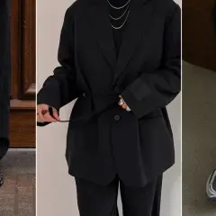 Schwarzer Anzug mit Sneakern – ein lässiger Look für den Alltag.