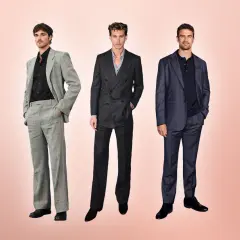Drei Männer in eleganten Anzügen, perfekt für smart casual Damen abends.