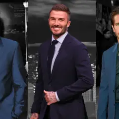 George Clooney, David Beckham und Jake Gyllenhaal tragen elegante Anzüge. Clooney und Gyllenhaal tragen einen blauen Anzug mit einem grauen Hemd.