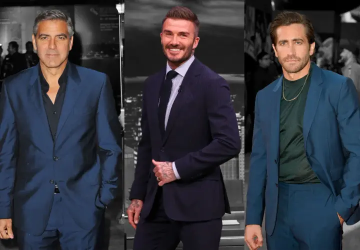 George Clooney, David Beckham und Jake Gyllenhaal zeigen, wie man Anzug Farben kombiniert: von Blau bis Dunkelblau, mit Hemd oder Rollkragen.