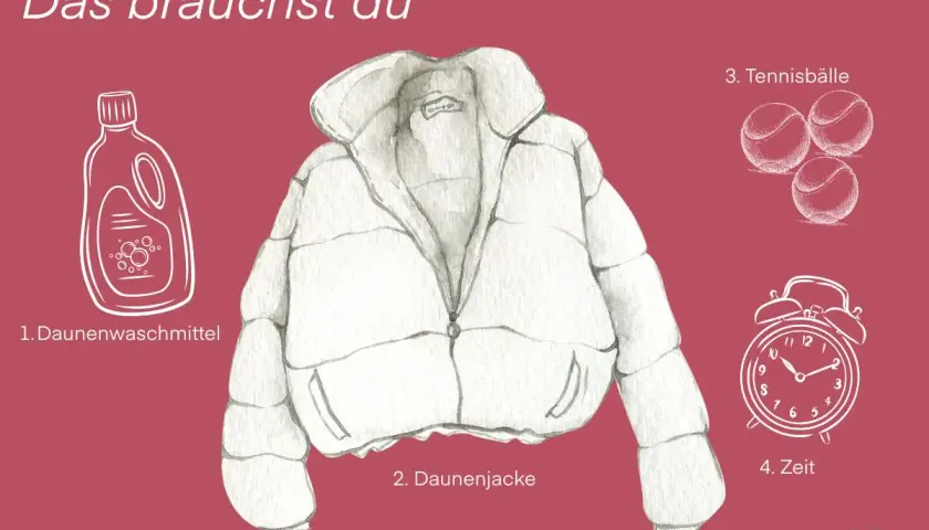So trocknest du deine Daunenjacke: Waschmittel, Jacke, Tennisbälle und Zeit sind alles, was du brauchst.