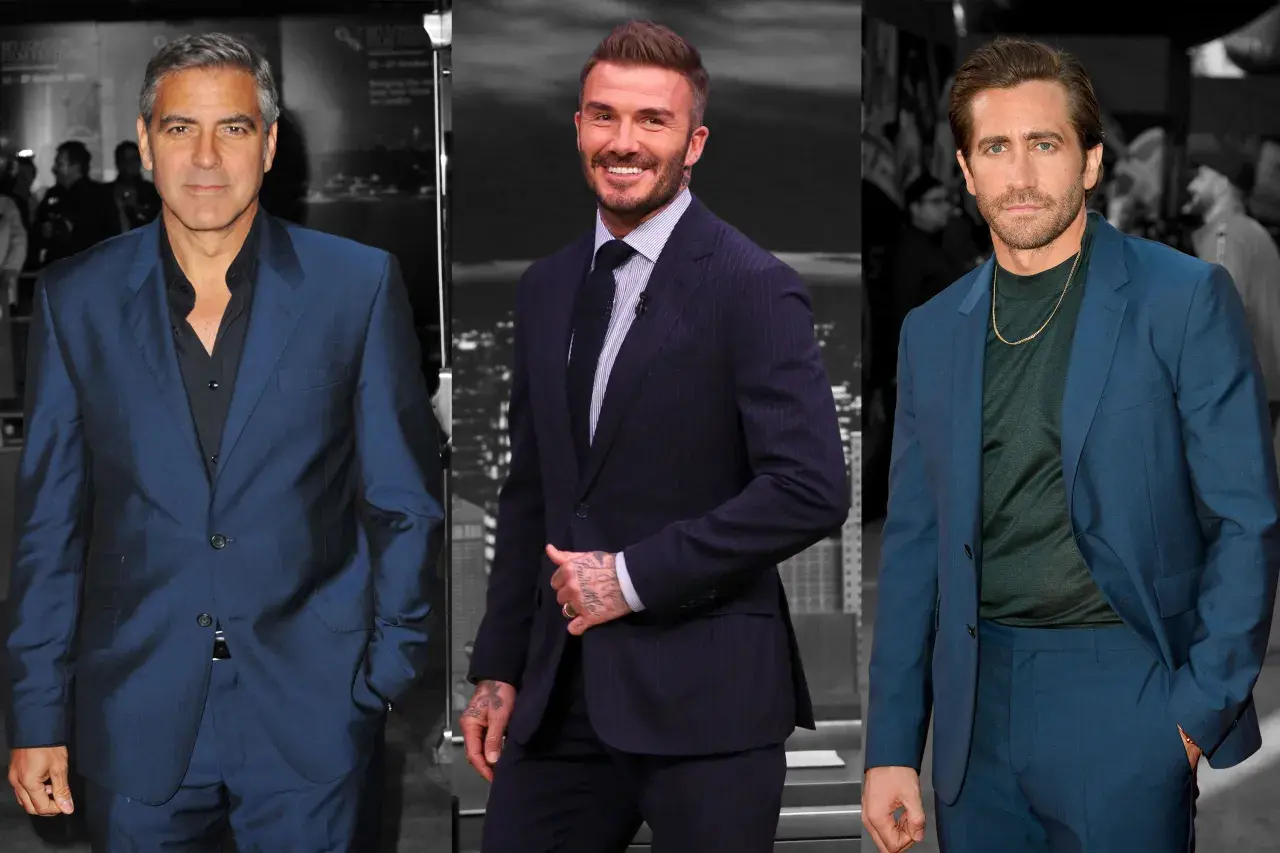 George Clooney, David Beckham und Jake Gyllenhaal zeigen, wie man Anzug Farben kombiniert: von Blau bis Dunkelblau, mit Hemd oder Rollkragen.