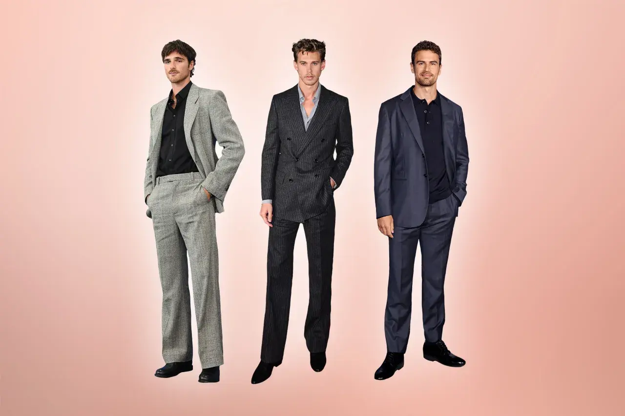 Drei Männer in eleganten Anzügen, perfekt für smart casual Damen abends.
